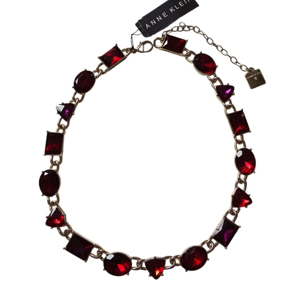 Anne Klein 19" Red Garnet Purple Amethyst Geometric Style Faceted Chunk Necklace